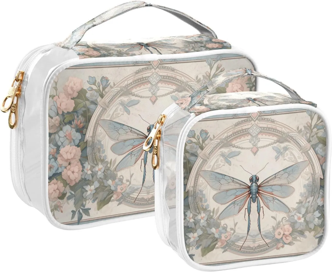 GAIGEO Plant Dragonfly Palace Wind 2 Pack Clear Toiletry Bag Set, Skin Care Organizer Bag, Cosmetic Bags for Travel