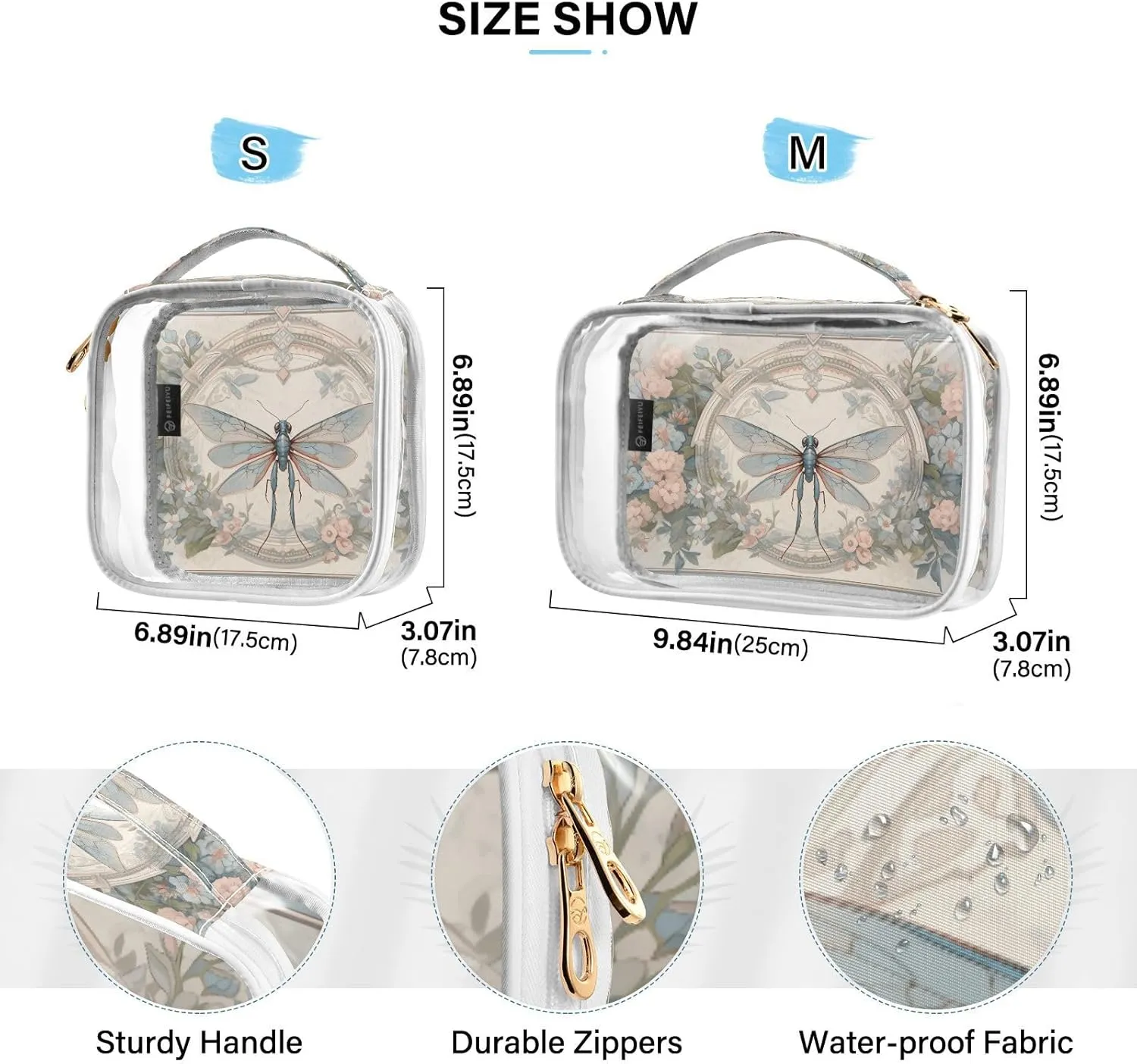 GAIGEO Plant Dragonfly Palace Wind 2 Pack Clear Toiletry Bag Set, Skin Care Organizer Bag, Cosmetic Bags for Travel
