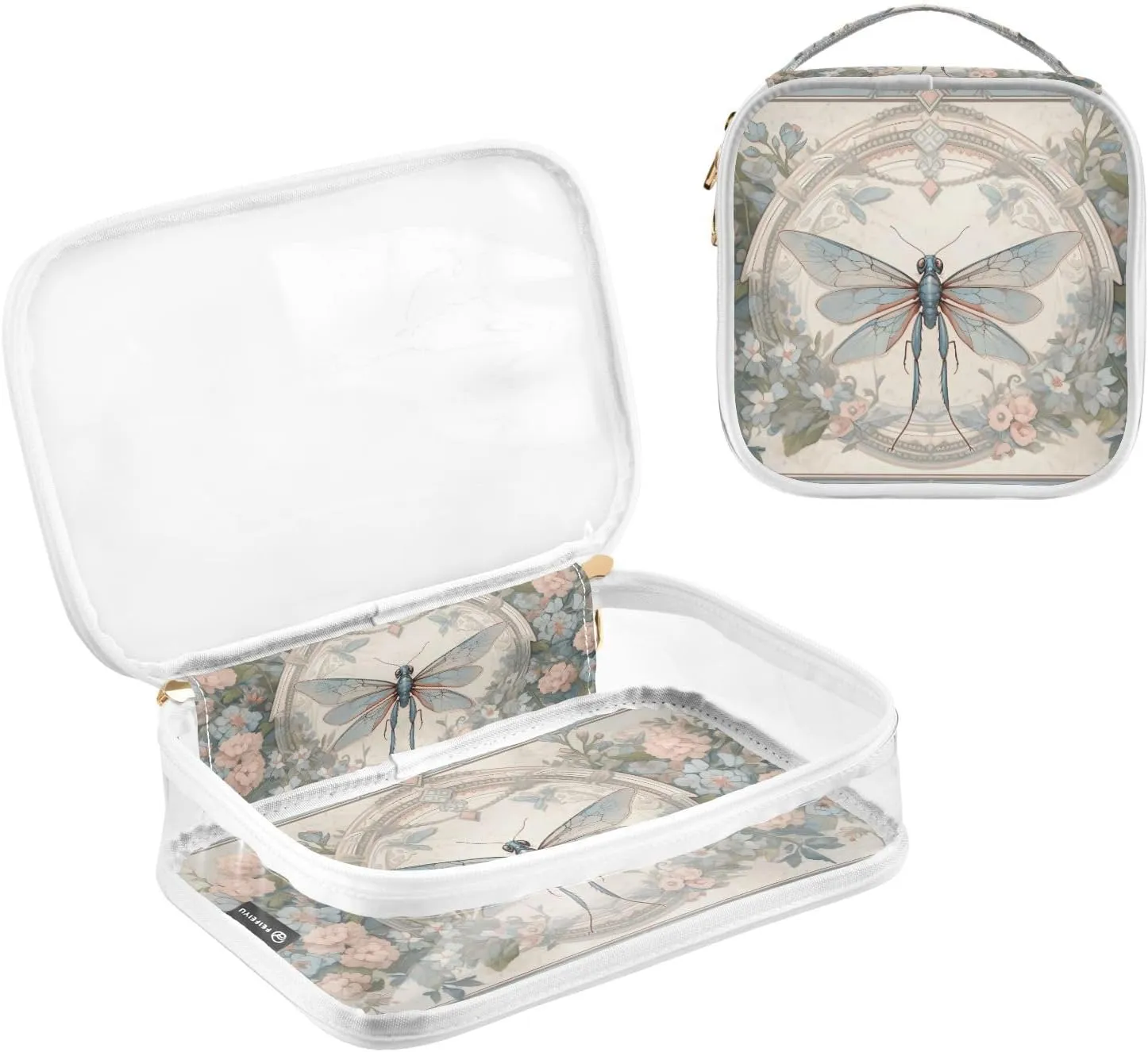 GAIGEO Plant Dragonfly Palace Wind 2 Pack Clear Toiletry Bag Set, Skin Care Organizer Bag, Cosmetic Bags for Travel