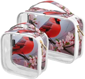 GAIGEO Red Bird Sitting on Branch with Flowers Makeup Bag Transparent, Hair Product Travel Bag, Toiletry Bag for Women Clear, 2 Pack