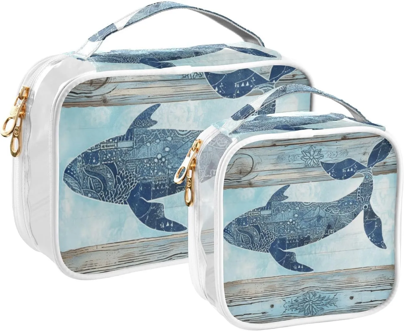 GAIGEO Retro Life Whale Coral Reusable Travel Storage Bags Clear, Airport Toiletries Bag, Clear Toiletry Bags for Traveling Women, 2 Pack