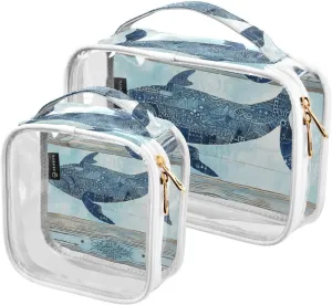 GAIGEO Retro Life Whale Coral Reusable Travel Storage Bags Clear, Airport Toiletries Bag, Clear Toiletry Bags for Traveling Women, 2 Pack