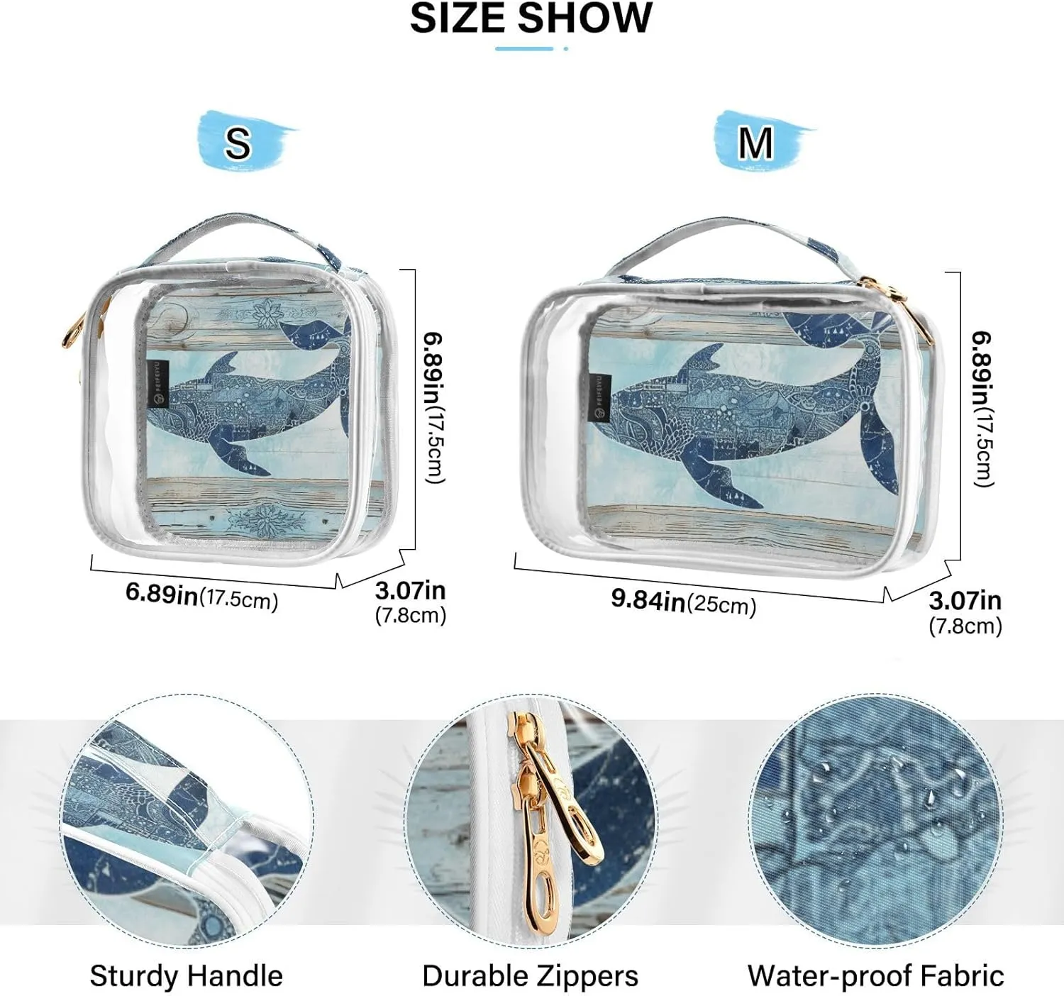 GAIGEO Retro Life Whale Coral Reusable Travel Storage Bags Clear, Airport Toiletries Bag, Clear Toiletry Bags for Traveling Women, 2 Pack