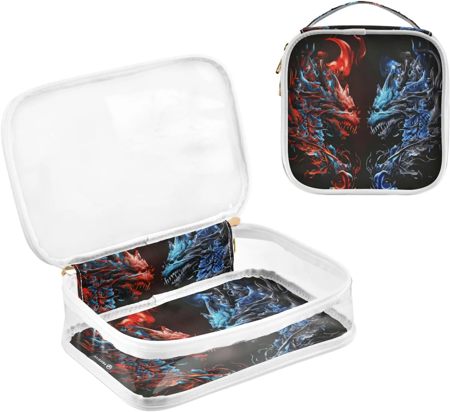 GAIGEO Symmetrical Dragon Icon Clear Cosmetic Bag Set, Travel Tsa Toiletry Bag, Cosmetic Travel Accessories, 2 Pack