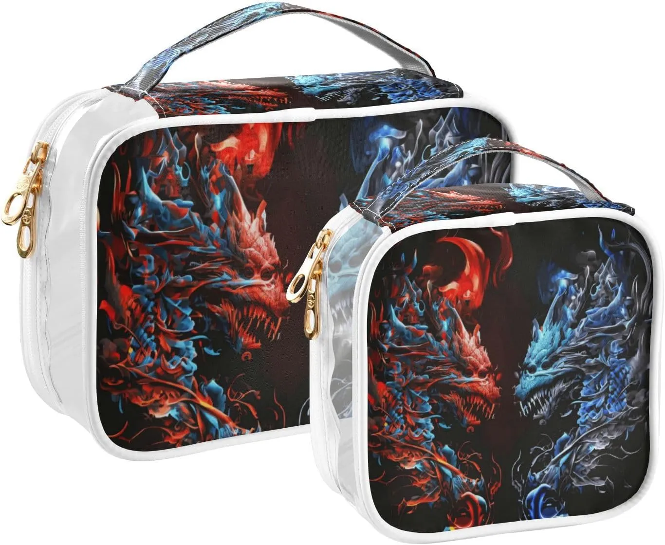 GAIGEO Symmetrical Dragon Icon Clear Cosmetic Bag Set, Travel Tsa Toiletry Bag, Cosmetic Travel Accessories, 2 Pack