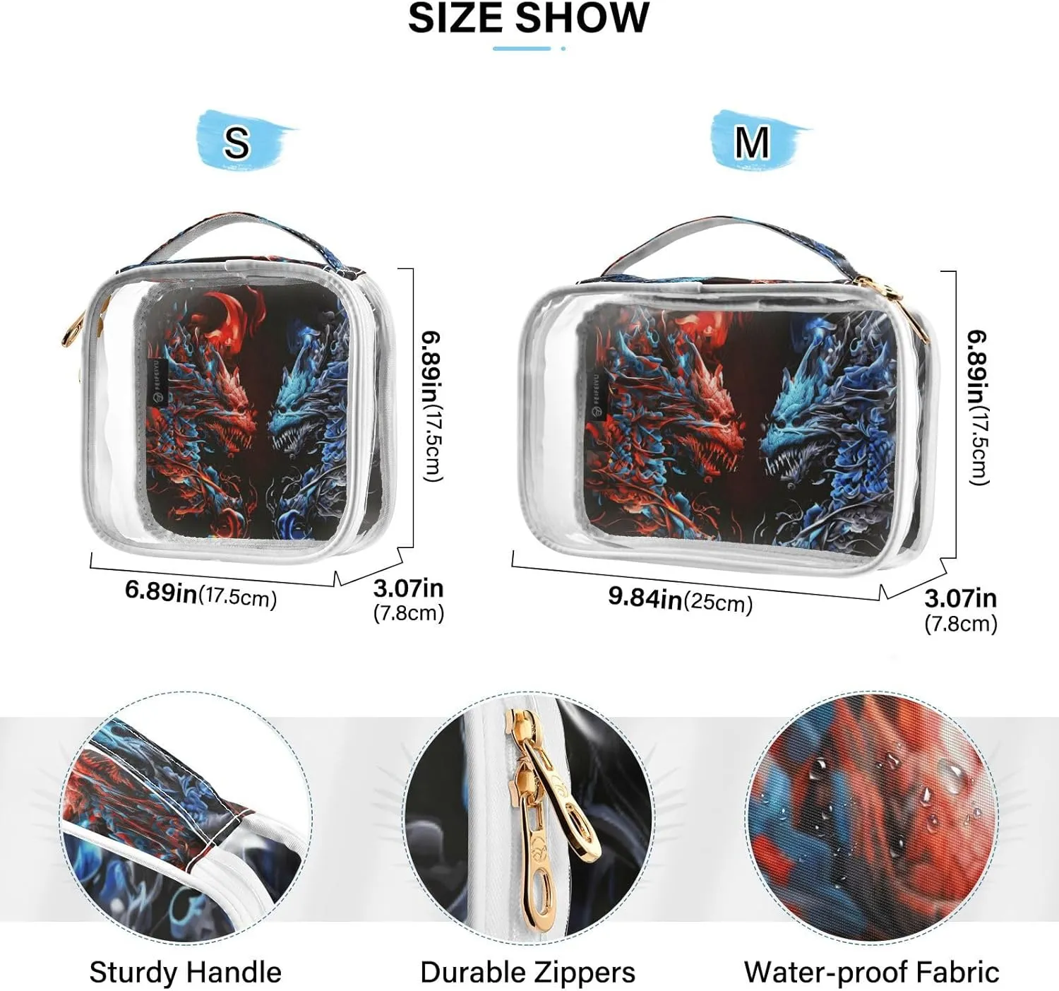 GAIGEO Symmetrical Dragon Icon Clear Cosmetic Bag Set, Travel Tsa Toiletry Bag, Cosmetic Travel Accessories, 2 Pack
