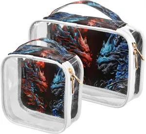GAIGEO Symmetrical Dragon Icon Clear Cosmetic Bag Set, Travel Tsa Toiletry Bag, Cosmetic Travel Accessories, 2 Pack