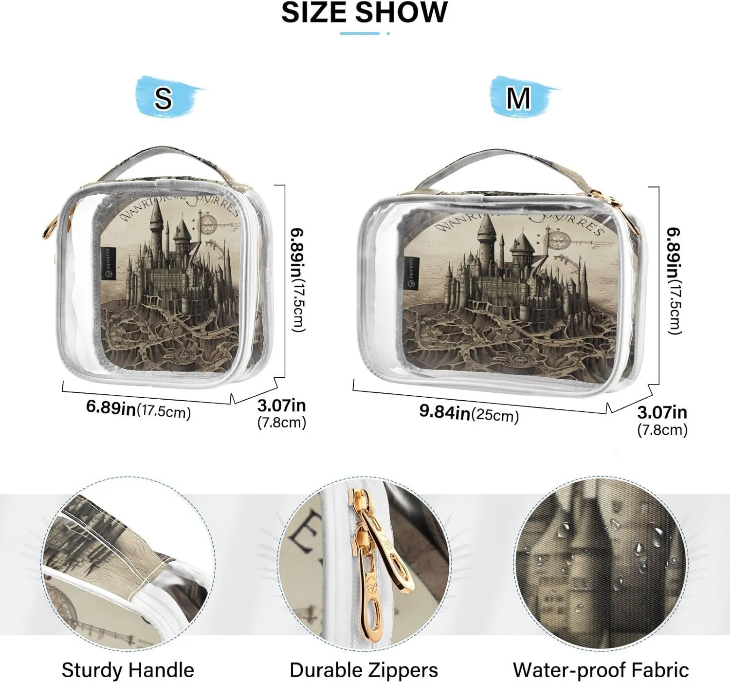 GAIGEO Tower and Palace Map Art Print 2 Pack Clear Cosmetic Bag Set, Clear Cosmetic Makeup Bag, Clear Toiletries Bag for Travel