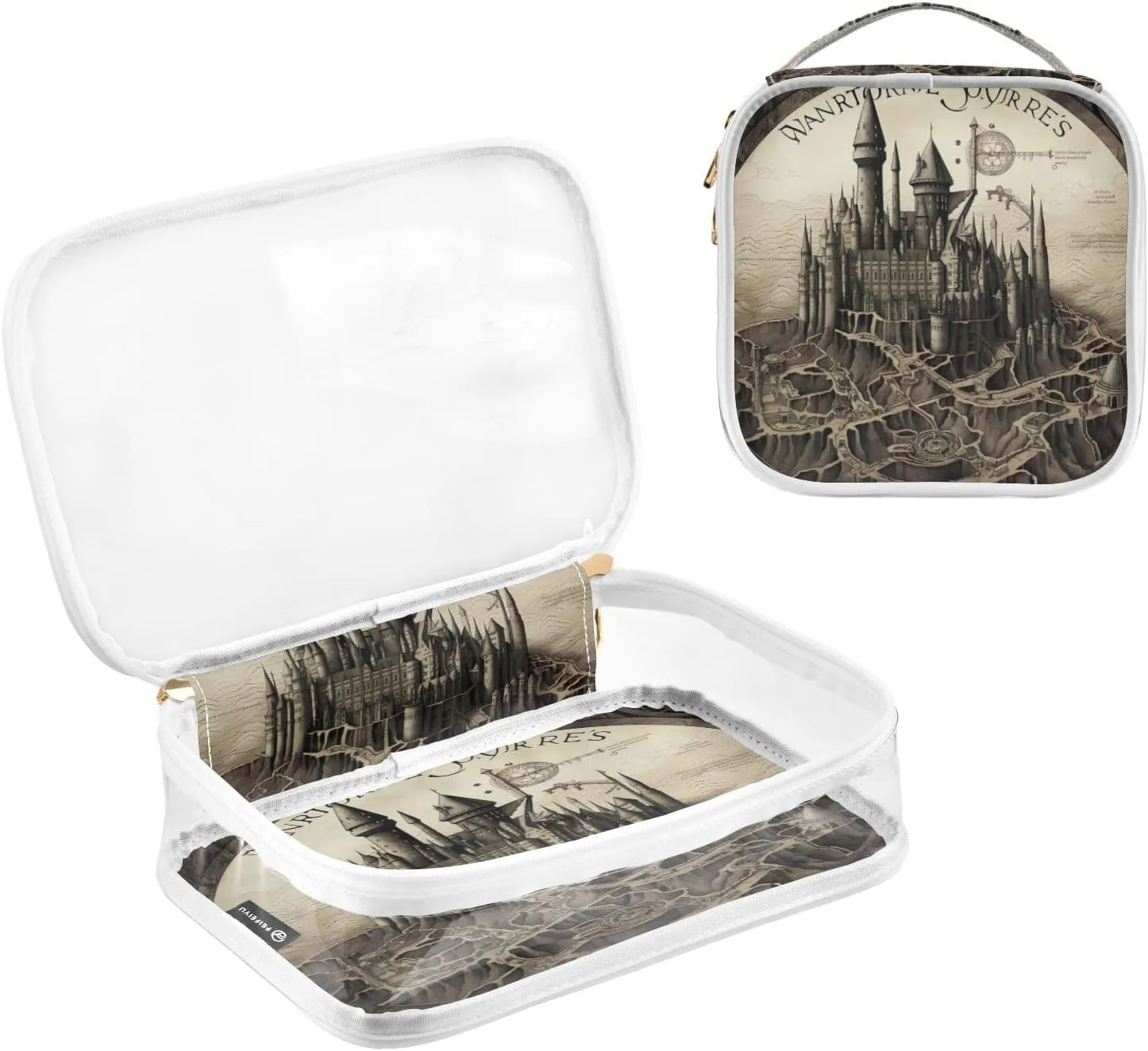 GAIGEO Tower and Palace Map Art Print 2 Pack Clear Cosmetic Bag Set, Clear Cosmetic Makeup Bag, Clear Toiletries Bag for Travel