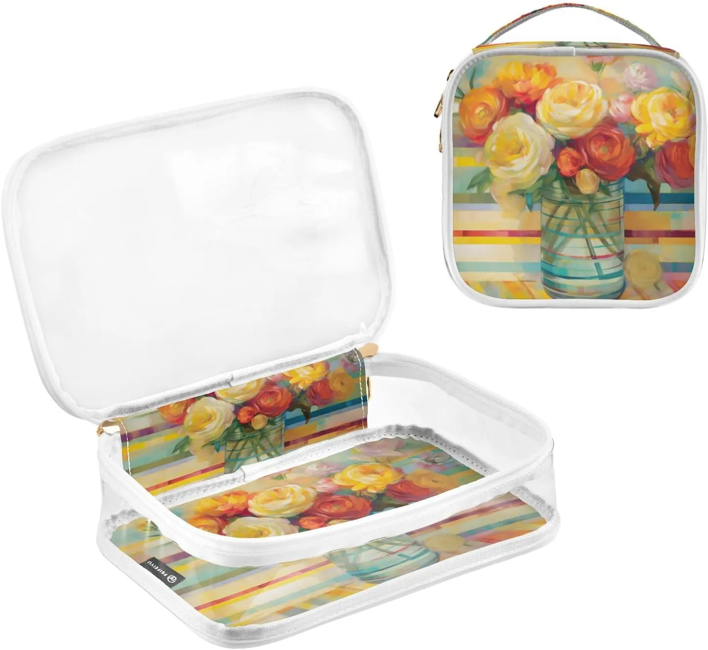 GAIGEO Watercolor Colorful Vase Clear Makeup Bag Set, Zippered Clear Makeup Bag, Travel Accessories Bags, 2 Pack
