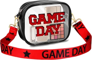 Game Day Clear Bag for Stadium Events with Letter Patches Stadium Approved Clear Crossbody Purse for Concerts Sports Events