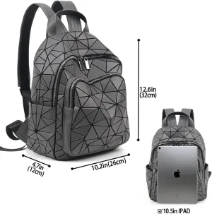 Geometric Women's Backpack Geometries Large Purse Backpack Diamond Geometrical Bag Travel Bags Retro Daypack for Casual, Work,College(Grey)