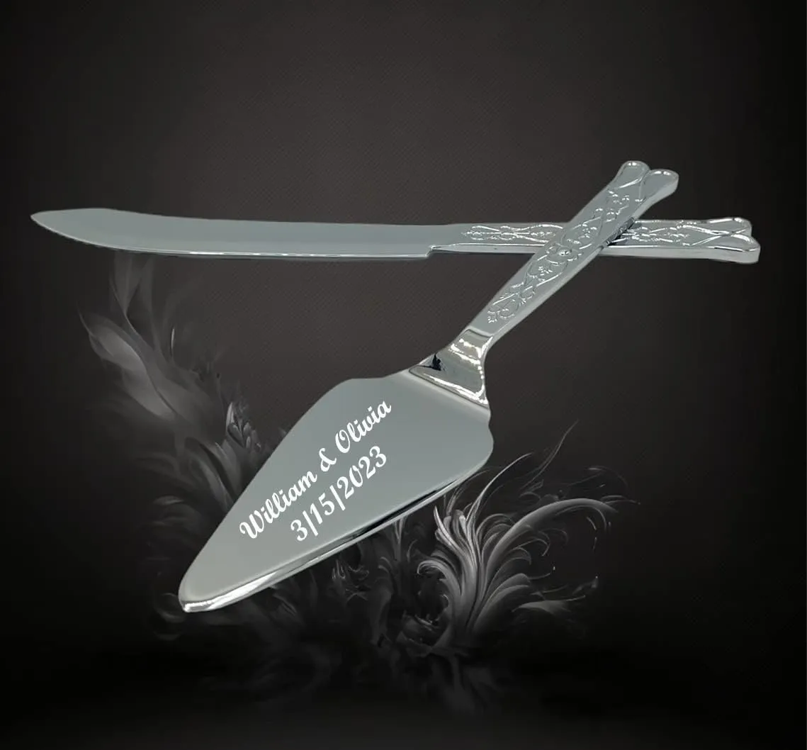 GIFTS INFINITY Personalized Custom Wedding Cake Knife and Server Set Free Engraving - Valentine's Day Gift (Ck-1S) (CK-1)