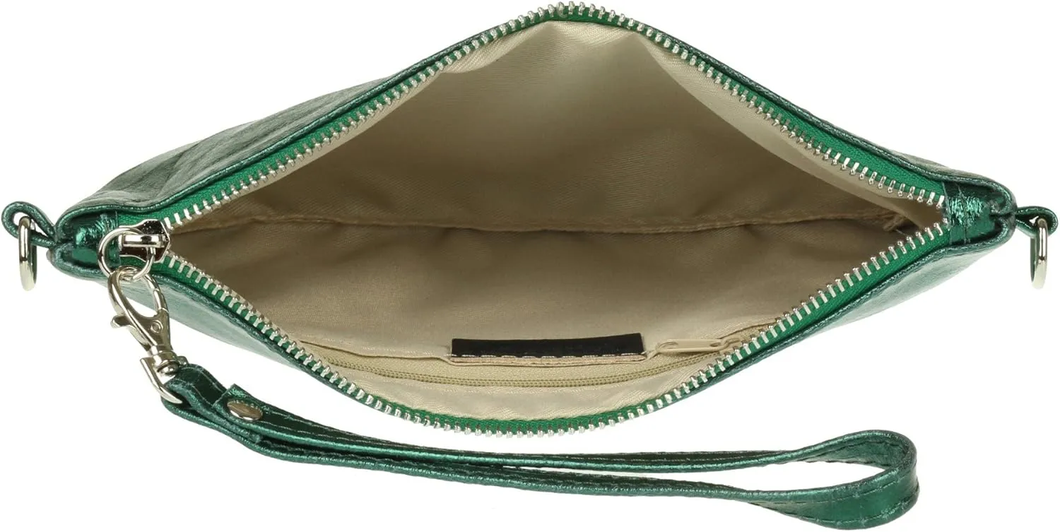 Girly HandBags Womens Italian Snake Skin Metallic Leather Clutch Bag