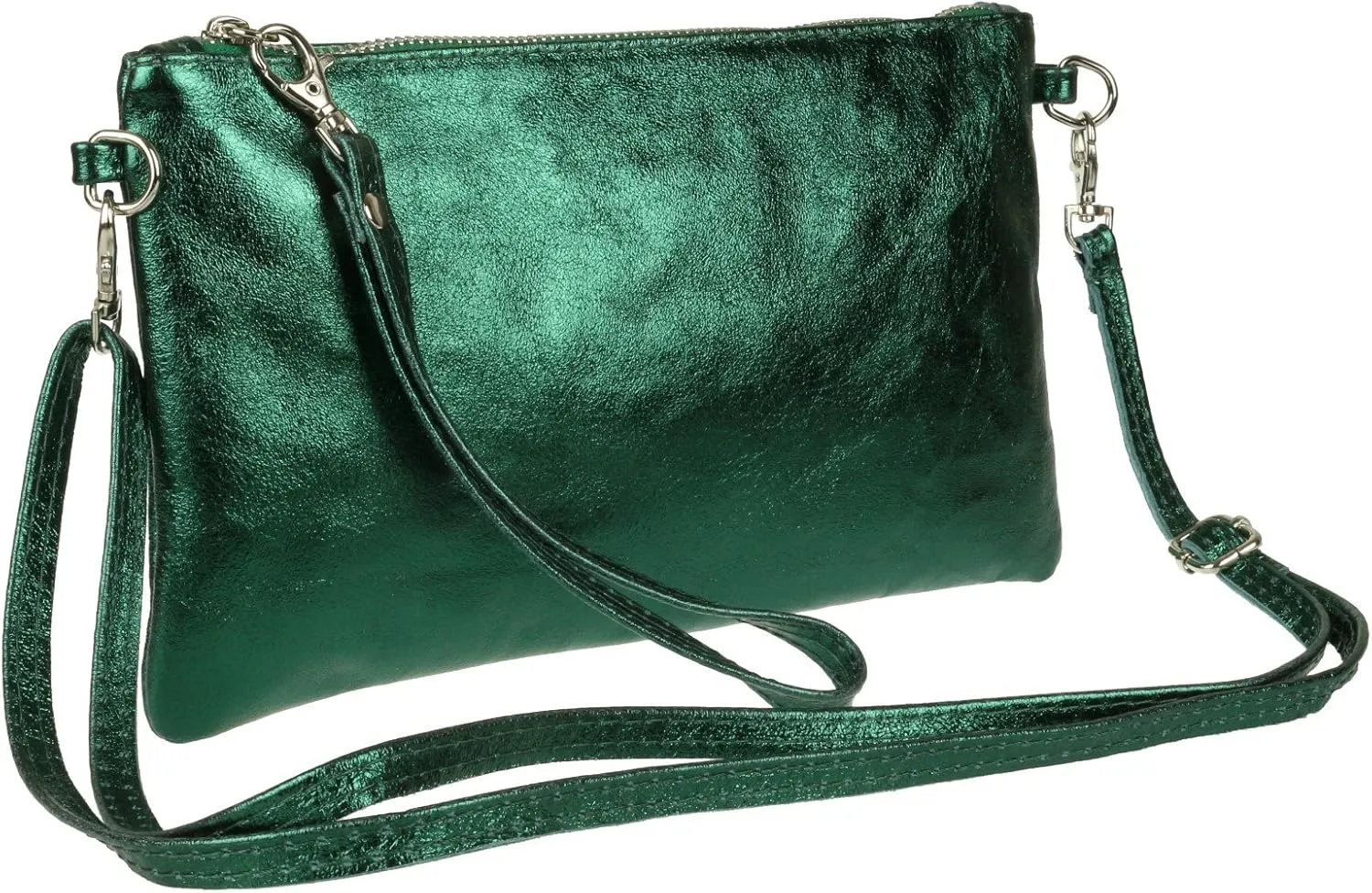 Girly HandBags Womens Italian Snake Skin Metallic Leather Clutch Bag