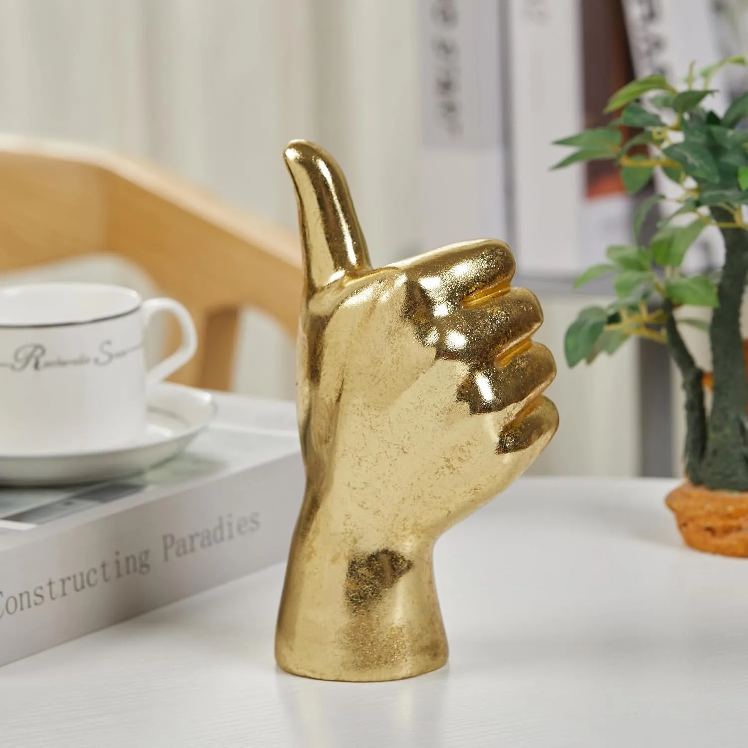 Gold Decor “Good Job” “Thumb Up” ASL Hand Sign, Classic Gesture Hand Sculpture for Christmas New Year Birthday 8.46 inch Polyresin Figurine