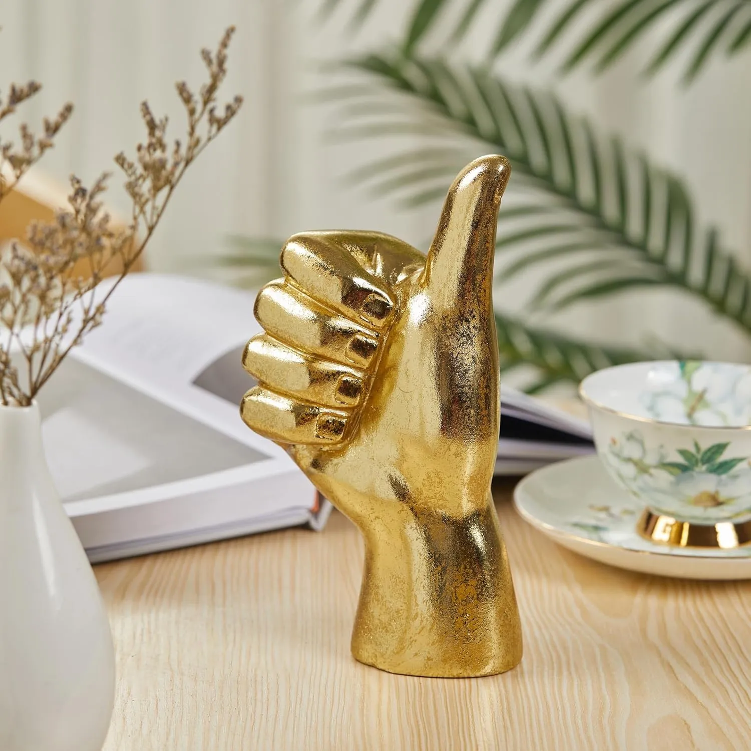 Gold Decor “Good Job” “Thumb Up” ASL Hand Sign, Classic Gesture Hand Sculpture for Christmas New Year Birthday 8.46 inch Polyresin Figurine