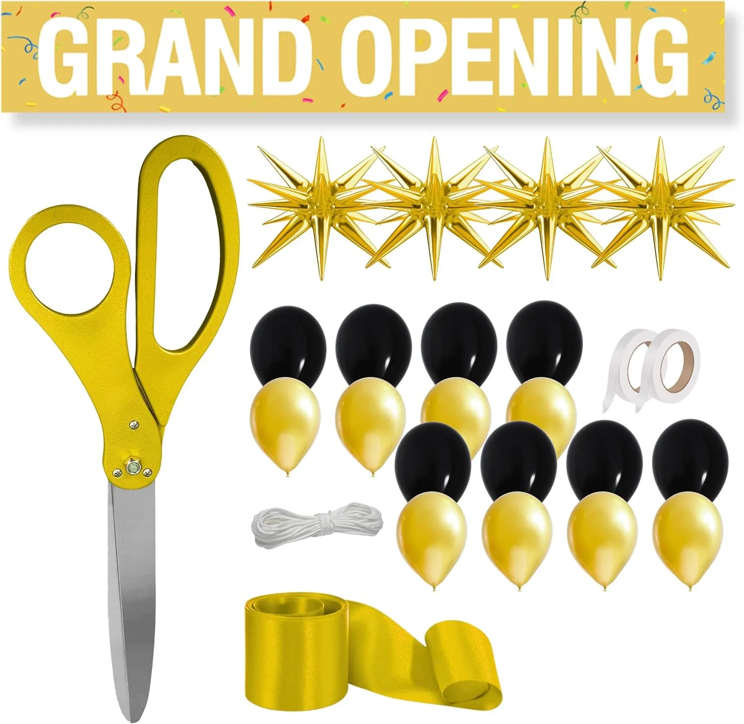 Gold Ribbon Cutting Ceremony Kit - 25 Inch Scissors for Grand Opening Gold Satin Ribbon Grand Opening Banner Star Balloons and for Inaugurations Special Ceremonies Events