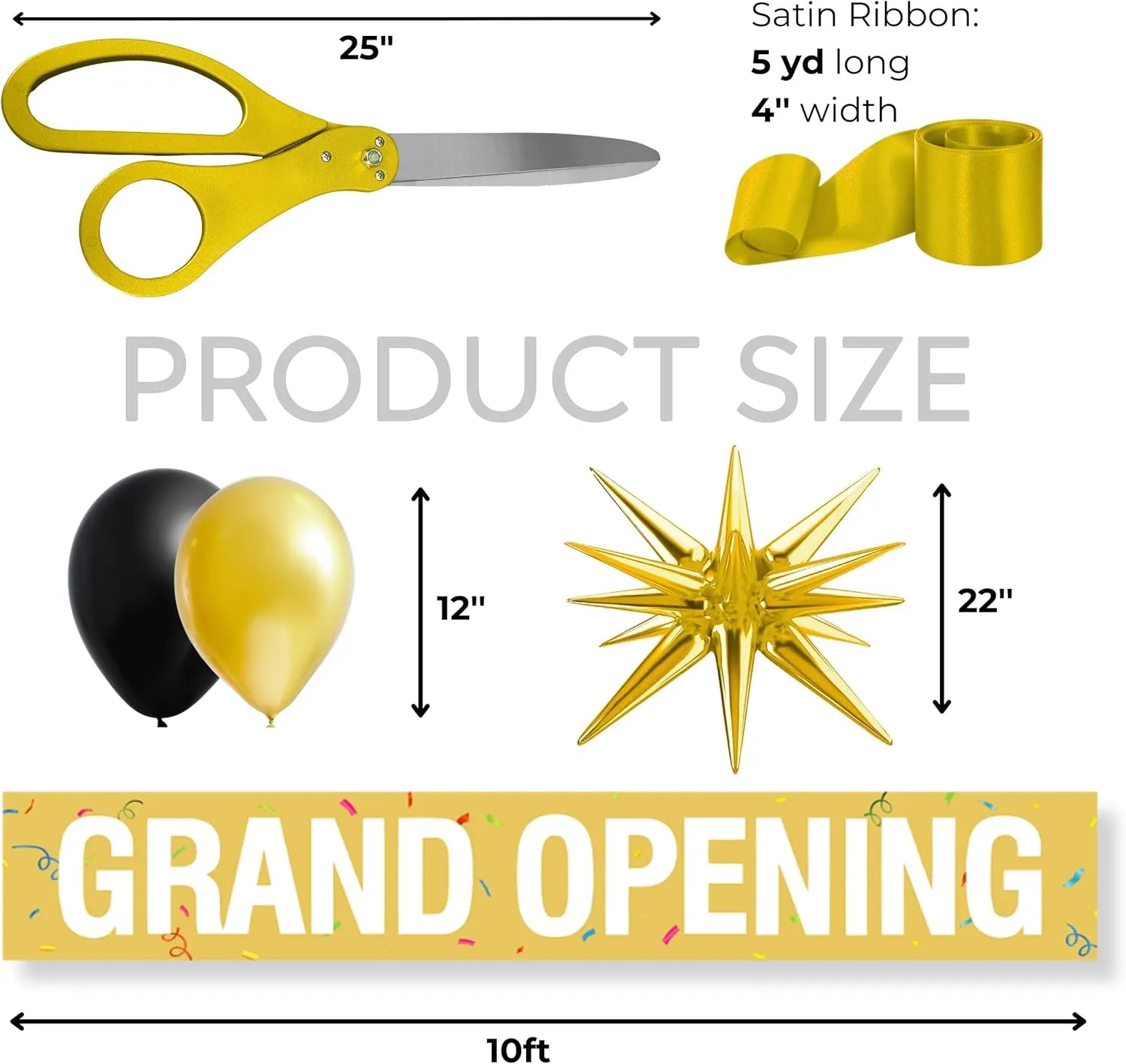 Gold Ribbon Cutting Ceremony Kit - 25 Inch Scissors for Grand Opening Gold Satin Ribbon Grand Opening Banner Star Balloons and for Inaugurations Special Ceremonies Events