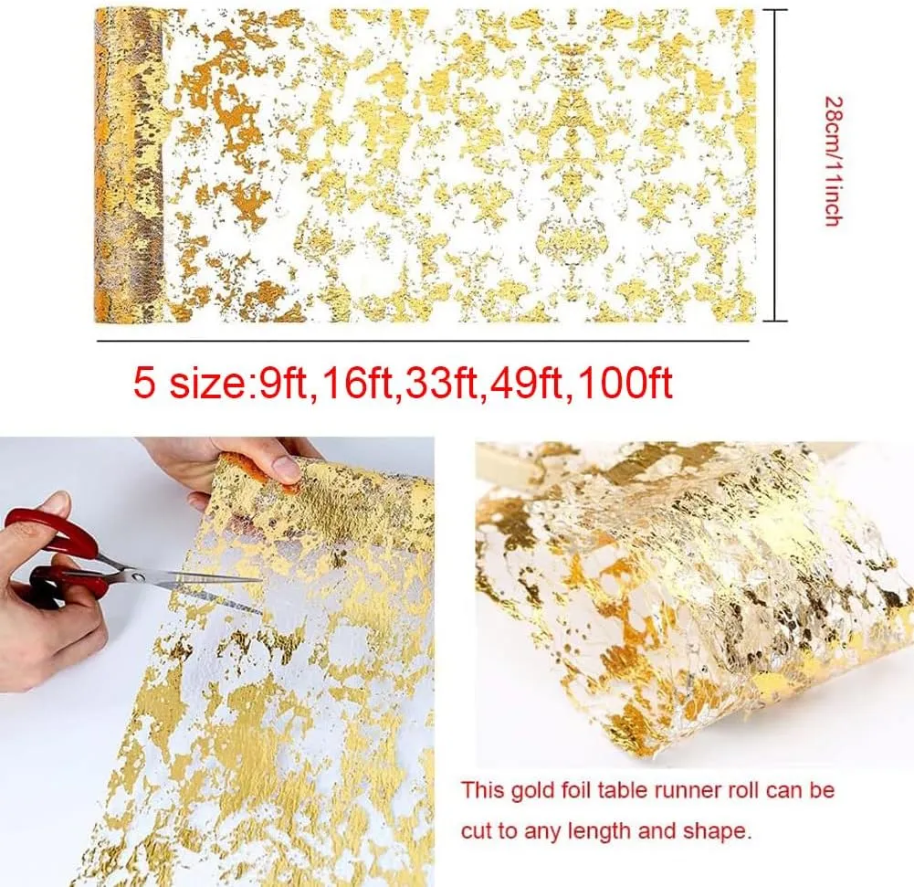 Gold Table Runner,Sequin Glitter Foil Metallic Thin Mesh Table Runner Roll 11 Inch x 100 Feet, Golden Table Decorations for Event Party, Wedding, Birthday Party , Christmas