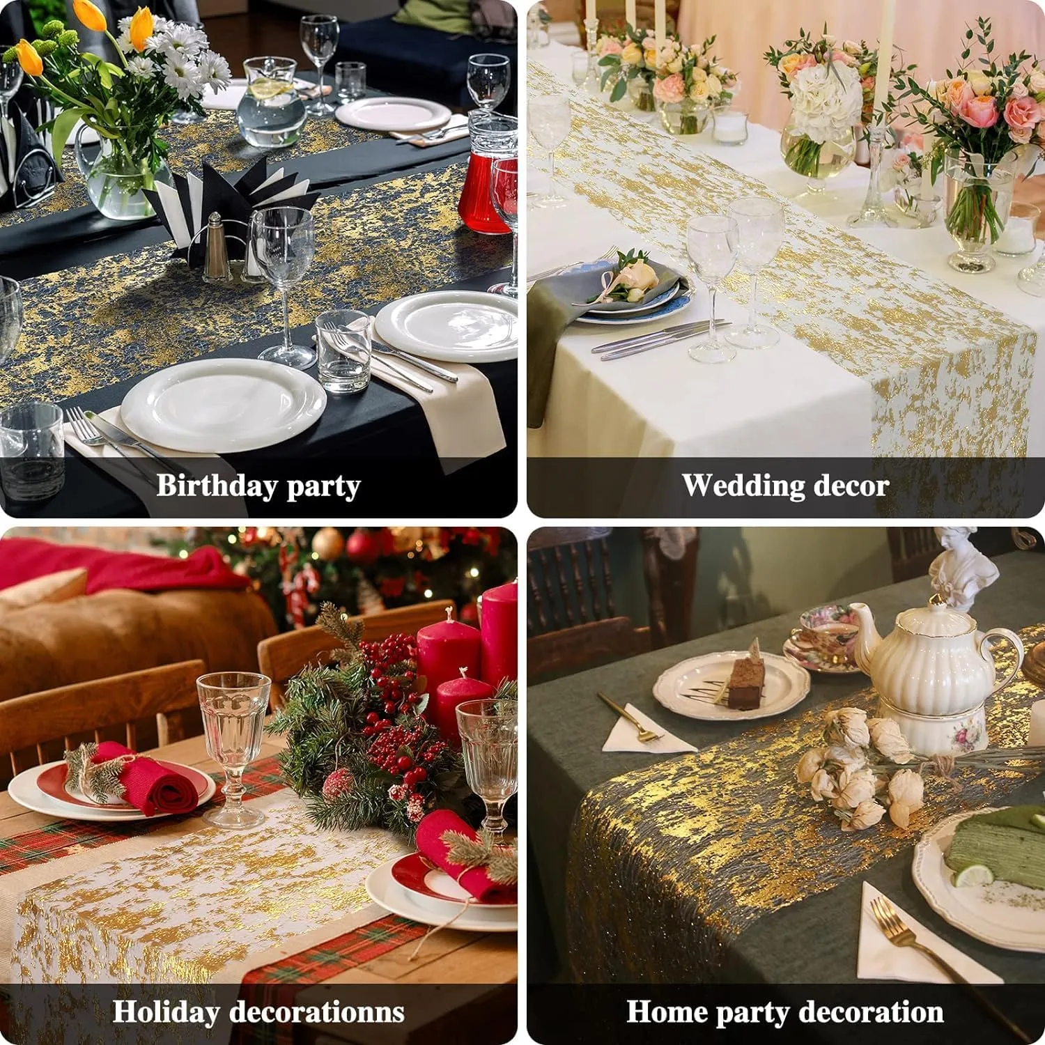 Gold Table Runner,Sequin Glitter Foil Metallic Thin Mesh Table Runner Roll 11 Inch x 100 Feet, Golden Table Decorations for Event Party, Wedding, Birthday Party , Christmas