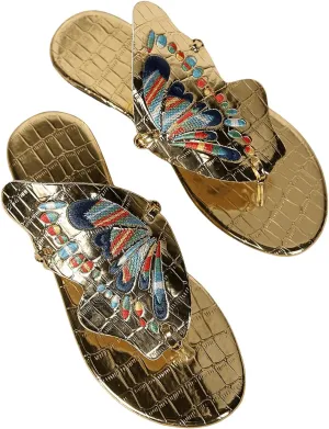 GORGLITTER Women's Butterfly Metallic Thong Sandals Open Toe Slip On Flip Flops Slippers