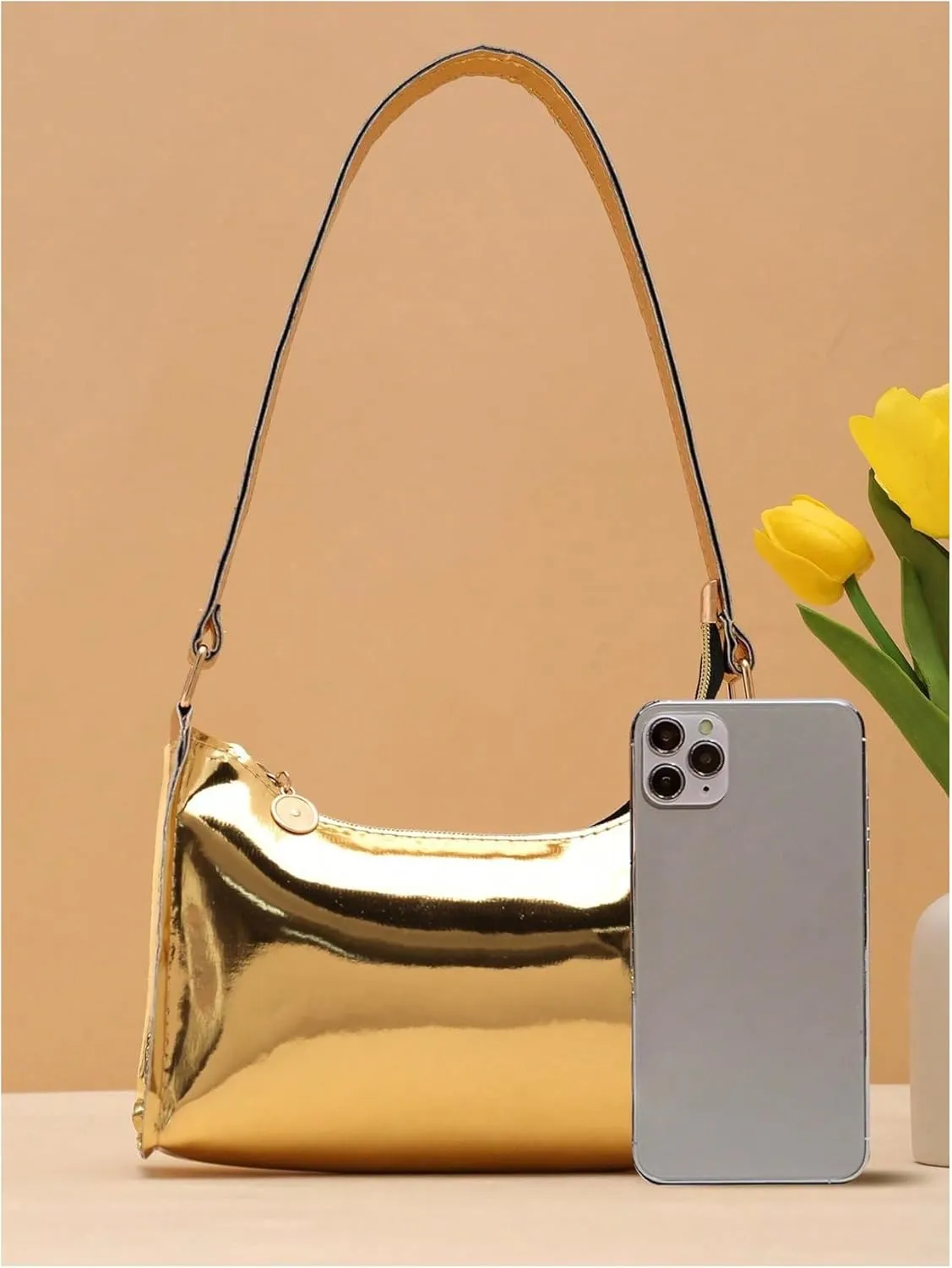 GORGLITTER Women's Metallic Square Mini Bag Top Handle Y2K Purse Party Shoulder Handbags