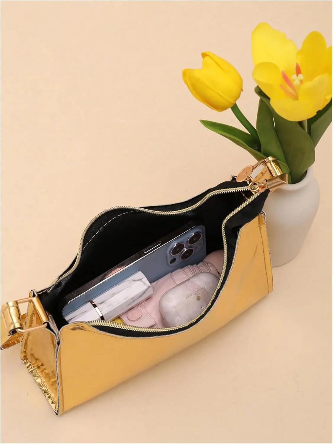 GORGLITTER Women's Metallic Square Mini Bag Top Handle Y2K Purse Party Shoulder Handbags