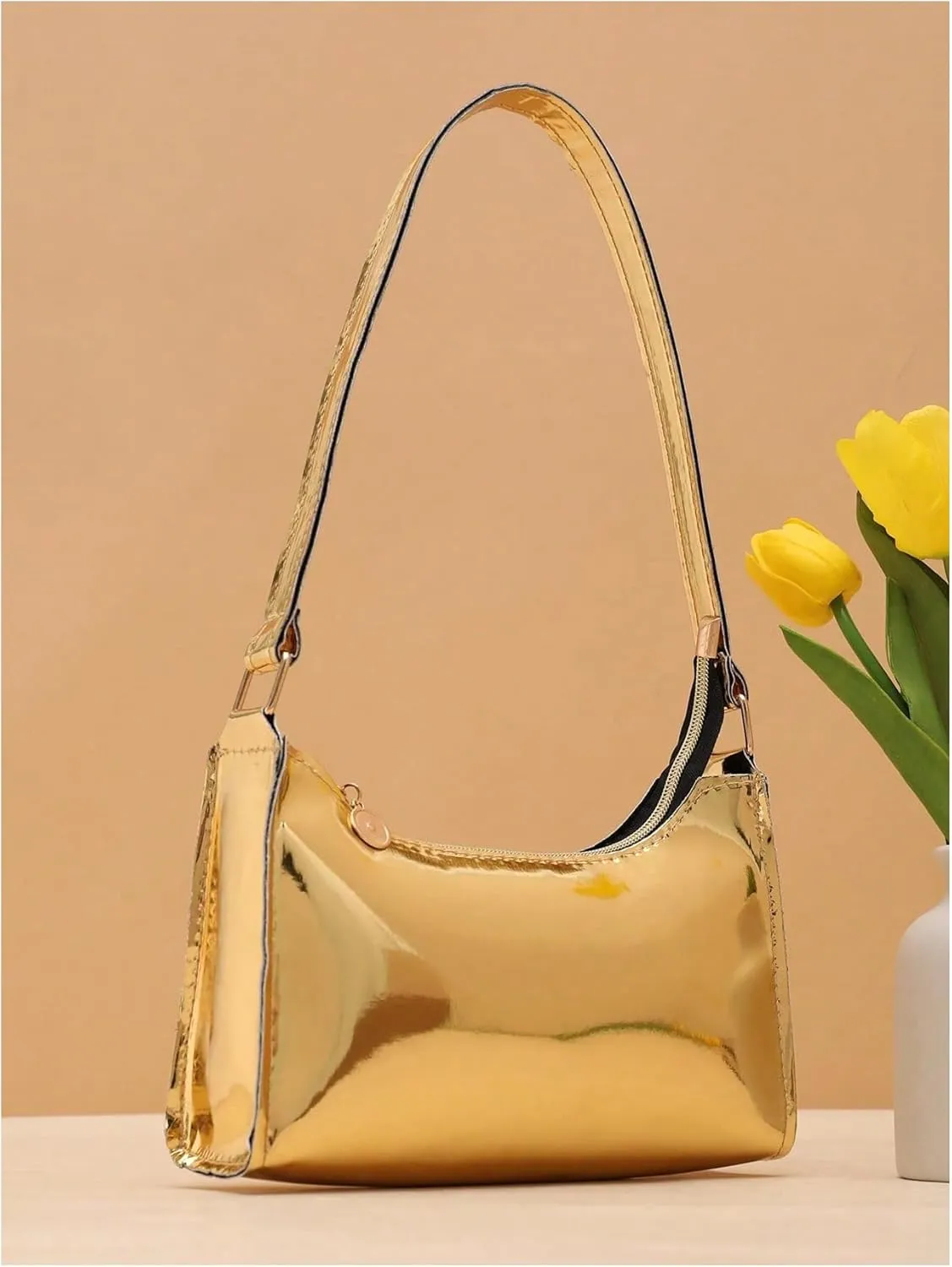 GORGLITTER Women's Metallic Square Mini Bag Top Handle Y2K Purse Party Shoulder Handbags
