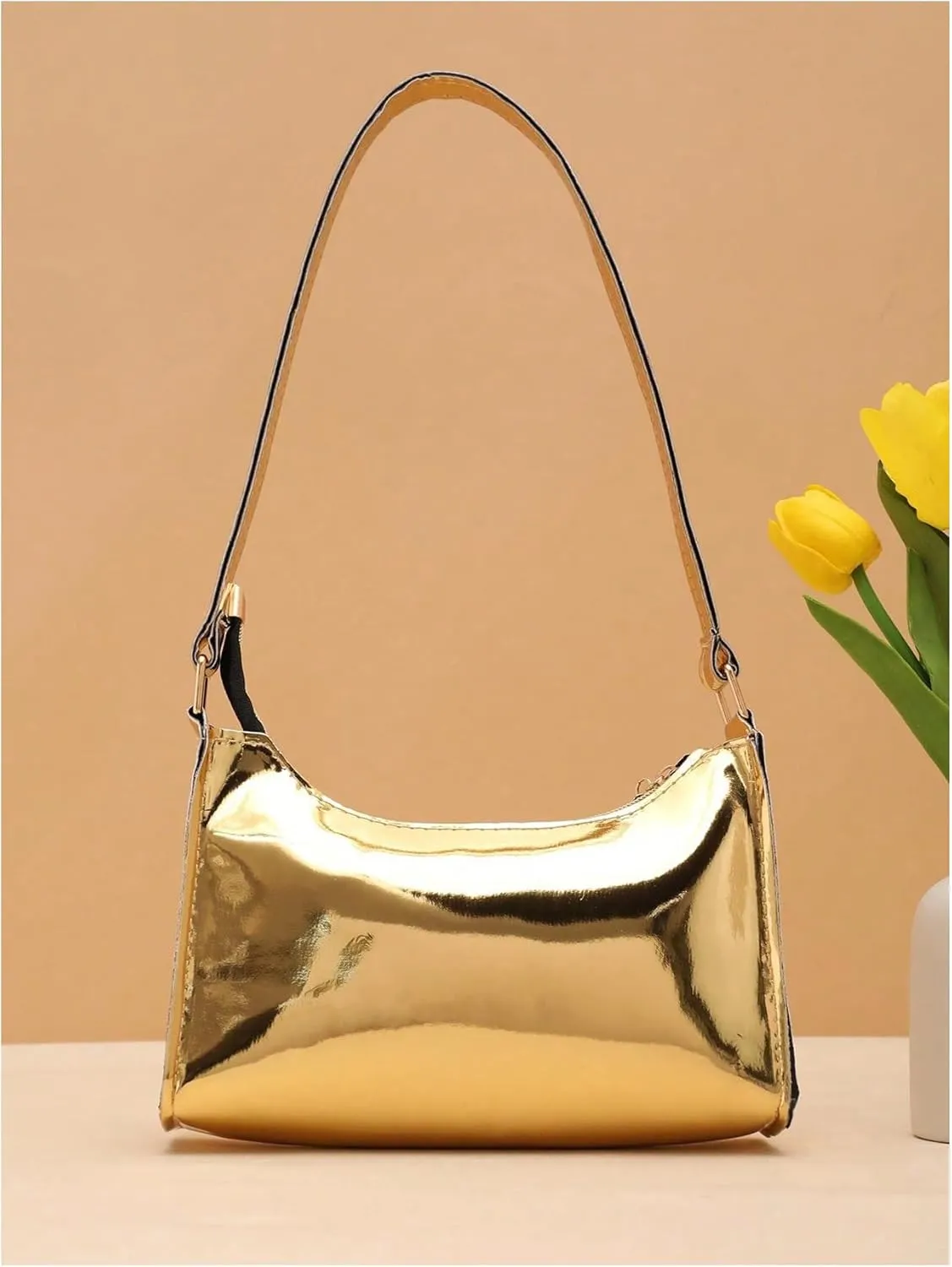 GORGLITTER Women's Metallic Square Mini Bag Top Handle Y2K Purse Party Shoulder Handbags