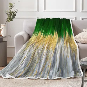 Green Golden Fleece Throw Blanket - Olive Abstract Stripes Sherpa for Boys Teens Decor - Geometric Plush Dark Emerald Modern Fuzzy for Home Sofas Couches Beds 50x60