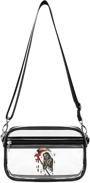 Grim Reaper Clear Stadium Bag Clear Mini Messenger Bags with 2 Compartments Crossbody Bag