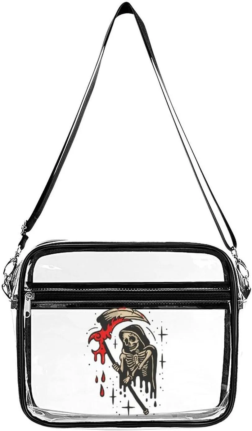 Grim Reaper Large Clear Stadium Bag Clear Mini Messenger Bags with 2 Compartments Crossbody Bag