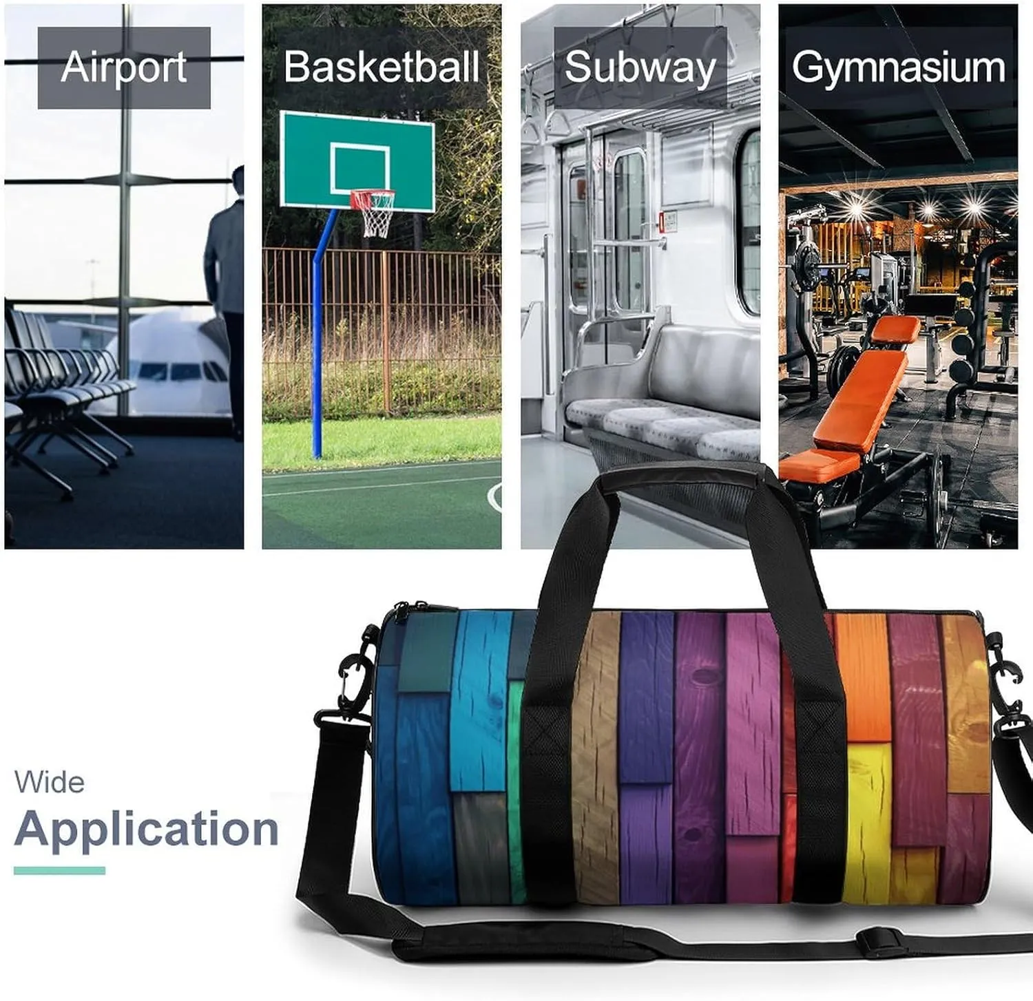 Gym Bag Colored Wood Duffel Bag for Men Women Overnight Bag with Shoe Compartment Workout Bags