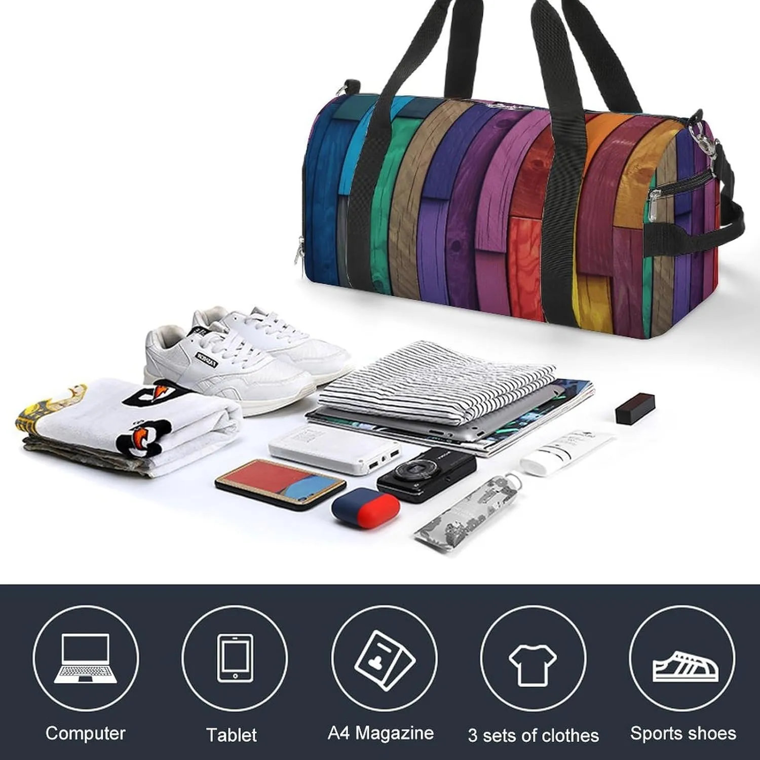 Gym Bag Colored Wood Duffel Bag for Men Women Overnight Bag with Shoe Compartment Workout Bags