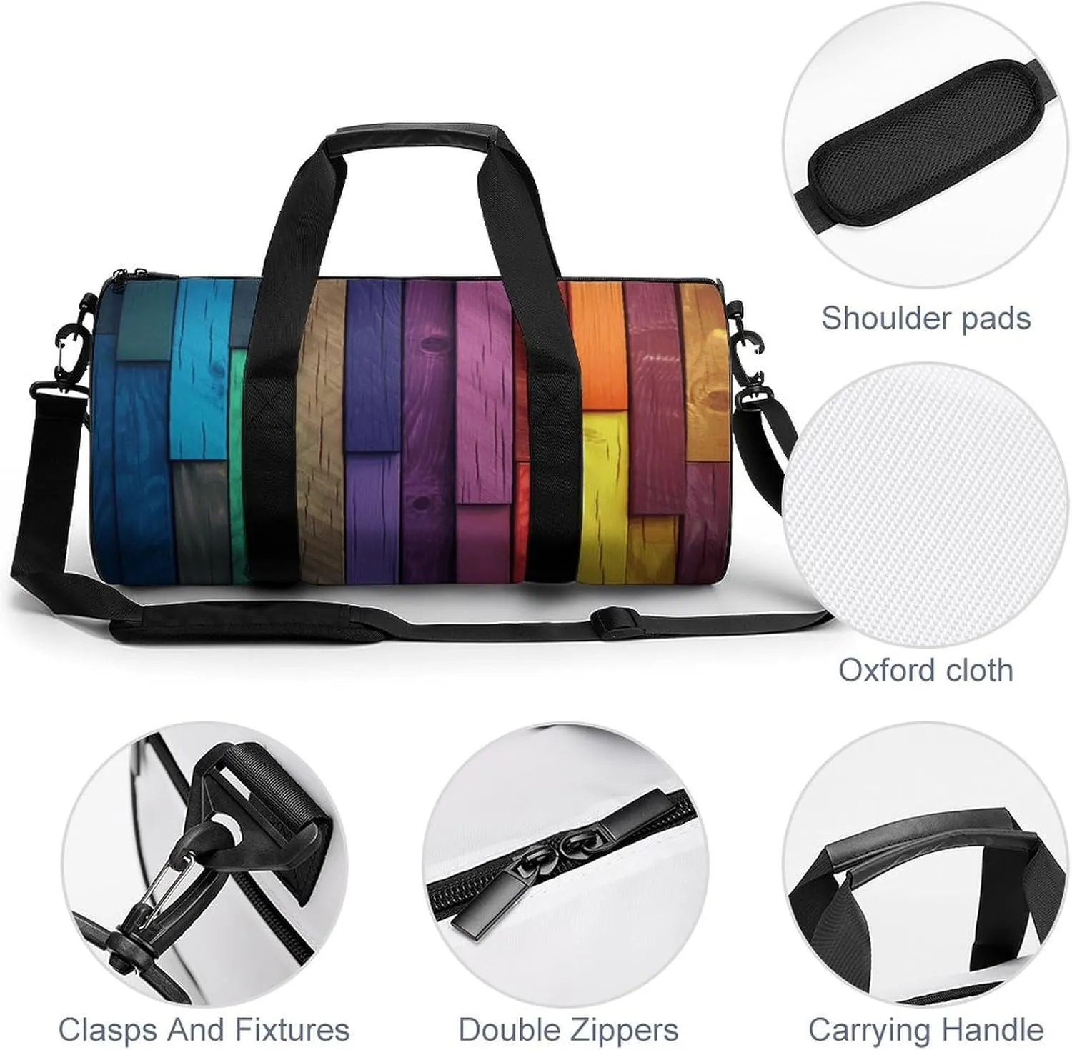 Gym Bag Colored Wood Duffel Bag for Men Women Overnight Bag with Shoe Compartment Workout Bags