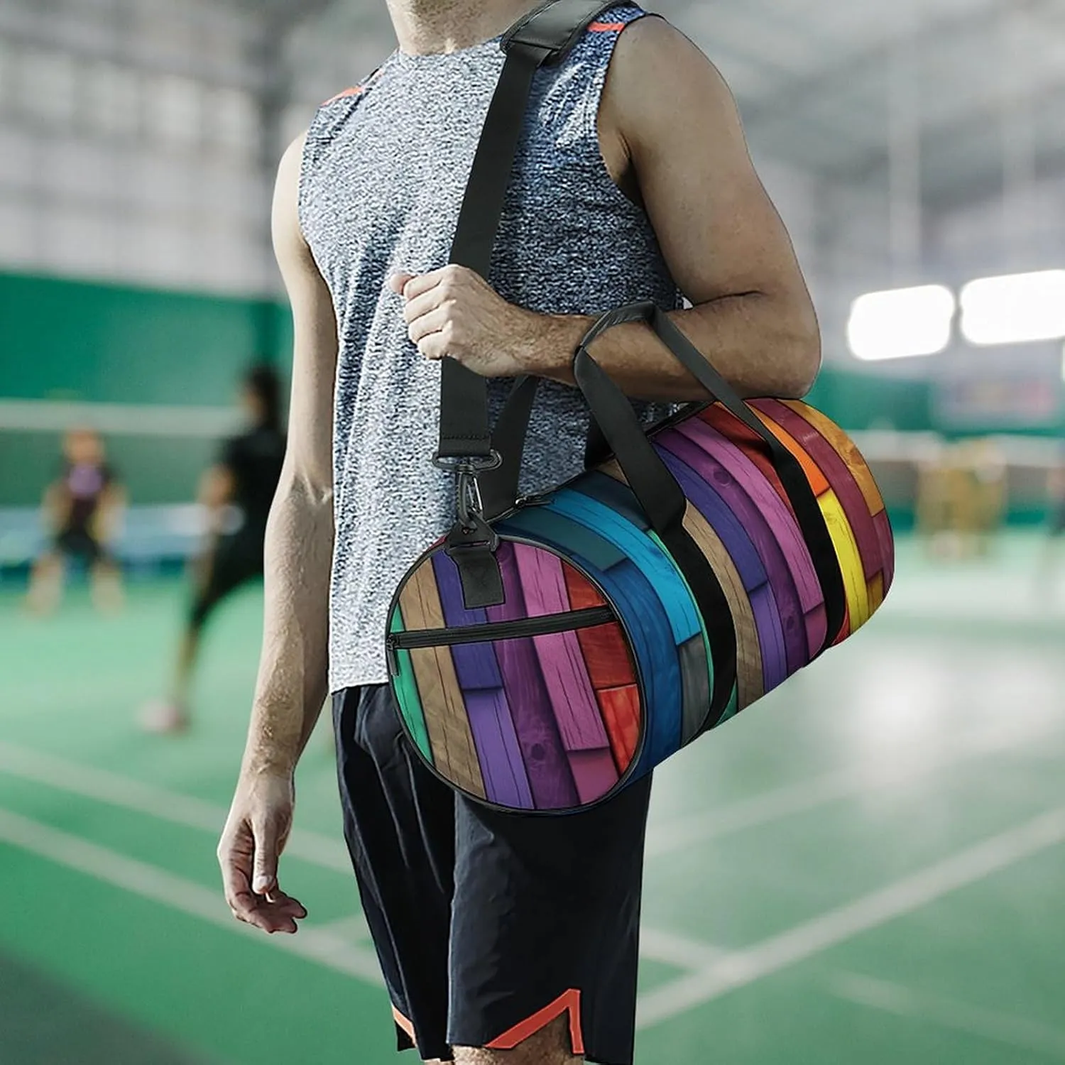 Gym Bag Colored Wood Duffel Bag for Men Women Overnight Bag with Shoe Compartment Workout Bags