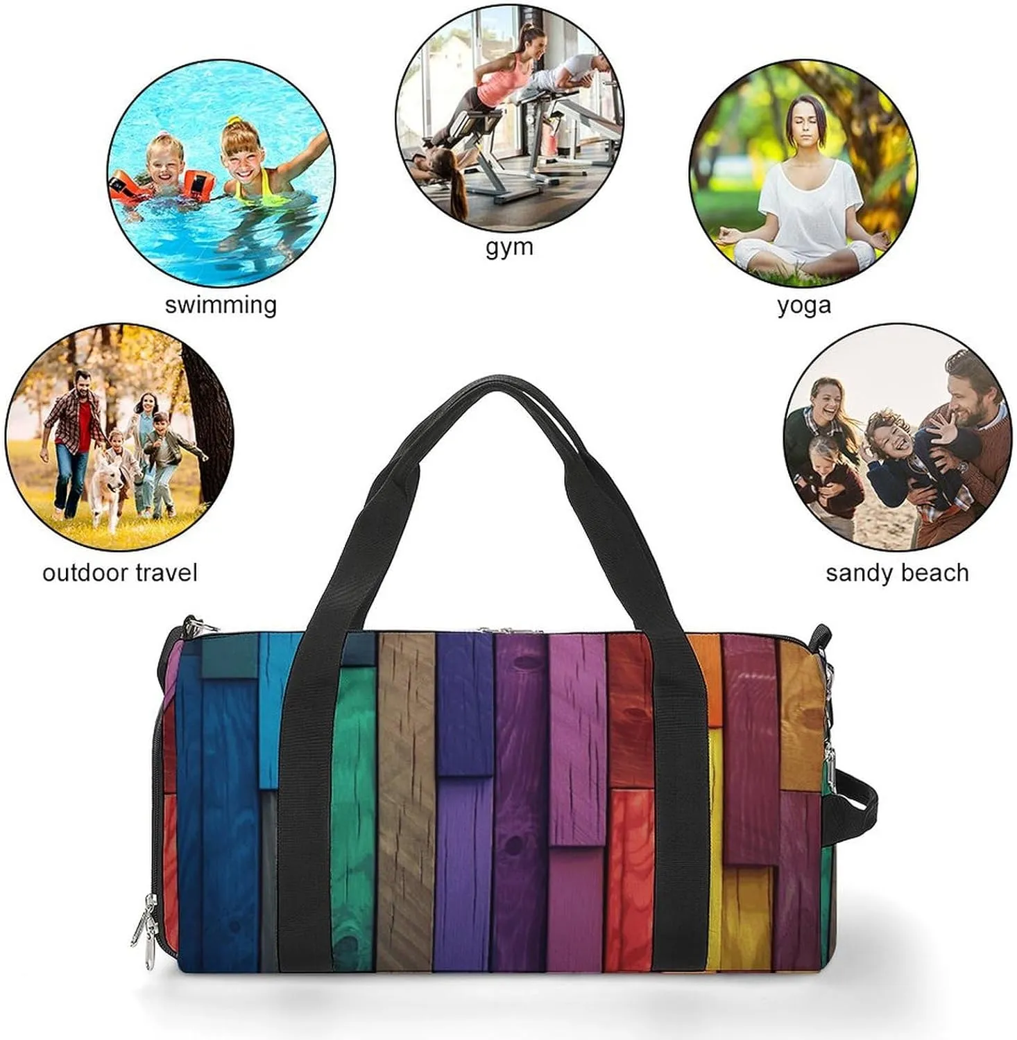 Gym Bag Colored Wood Duffel Bag for Men Women Overnight Bag with Shoe Compartment Workout Bags