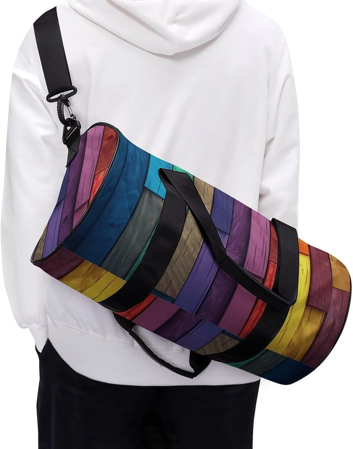 Gym Bag Colored Wood Duffel Bag for Men Women Overnight Bag with Shoe Compartment Workout Bags