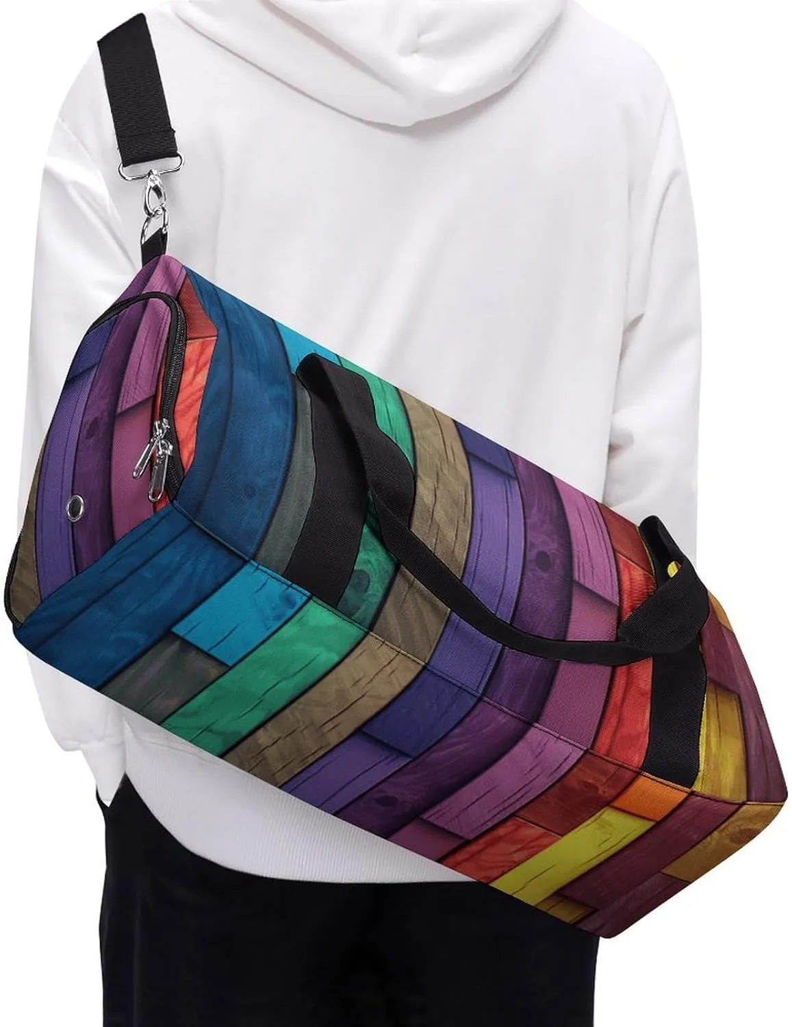Gym Bag Colored Wood Duffel Bag for Men Women Overnight Bag with Shoe Compartment Workout Bags