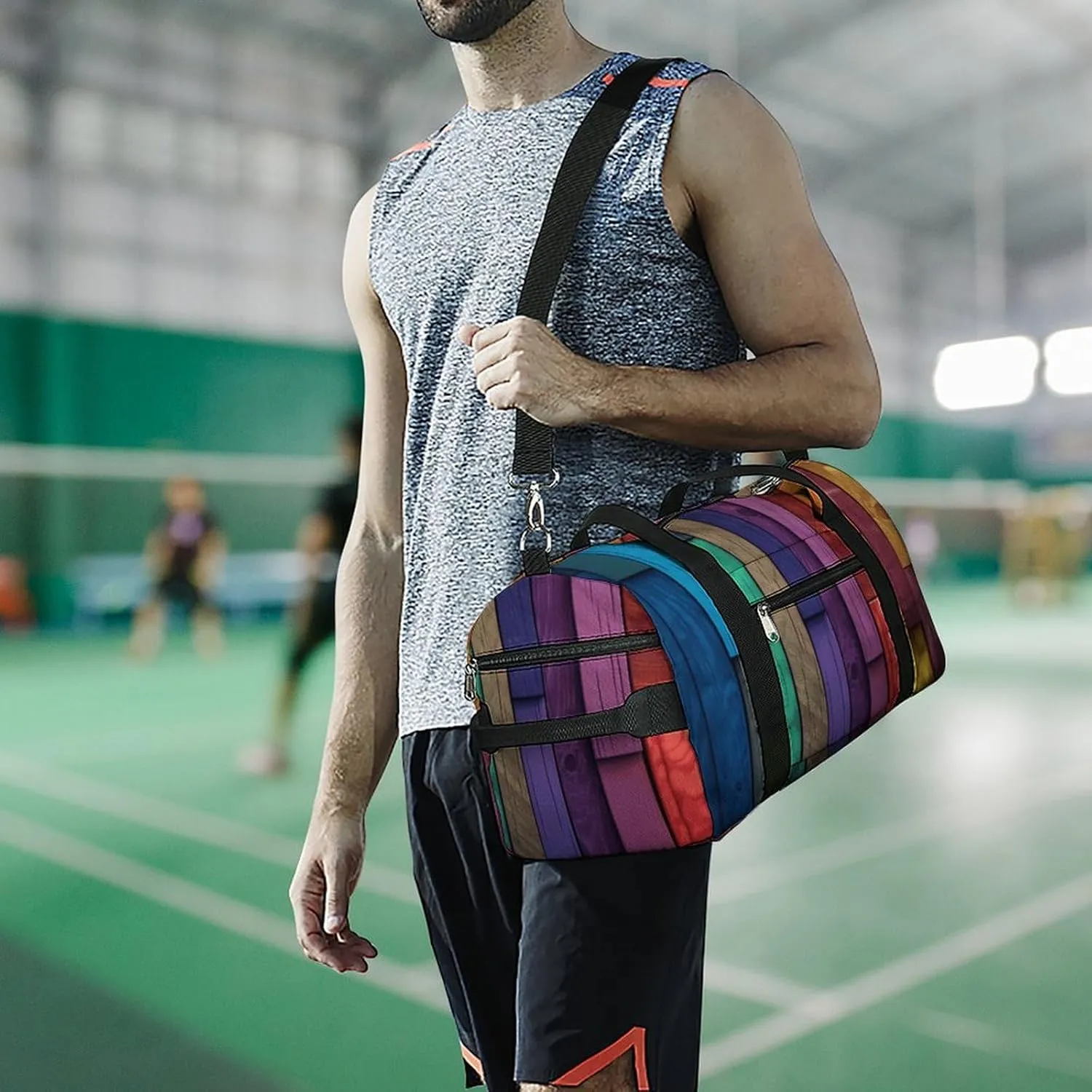 Gym Bag Colored Wood Duffel Bag for Men Women Overnight Bag with Shoe Compartment Workout Bags