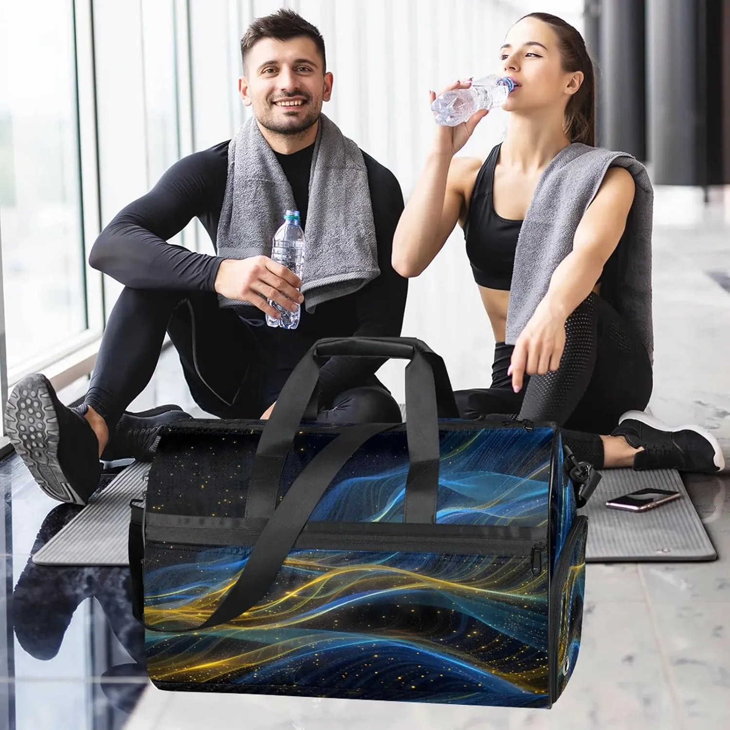 Gym Bag for Women Men Universe Geometric Galaxy Travel Duffle Bag with Shoe Compartment Waterproof Sports Tote Bags Large Overnight Weekender Bags for Travel Swimming Gym Yoga Dance
