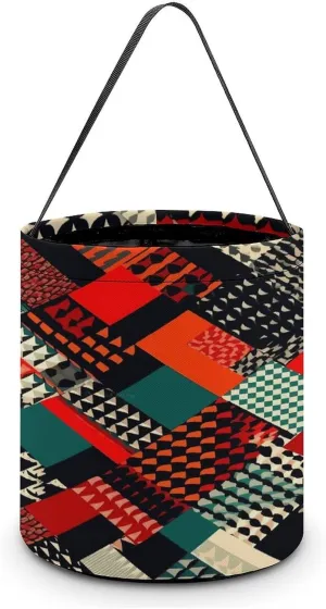 Halloween Candy Treat Bag,Diagonal Geometric Pattern Print Halloween Candy Bucket,Reusable Goody Bucket