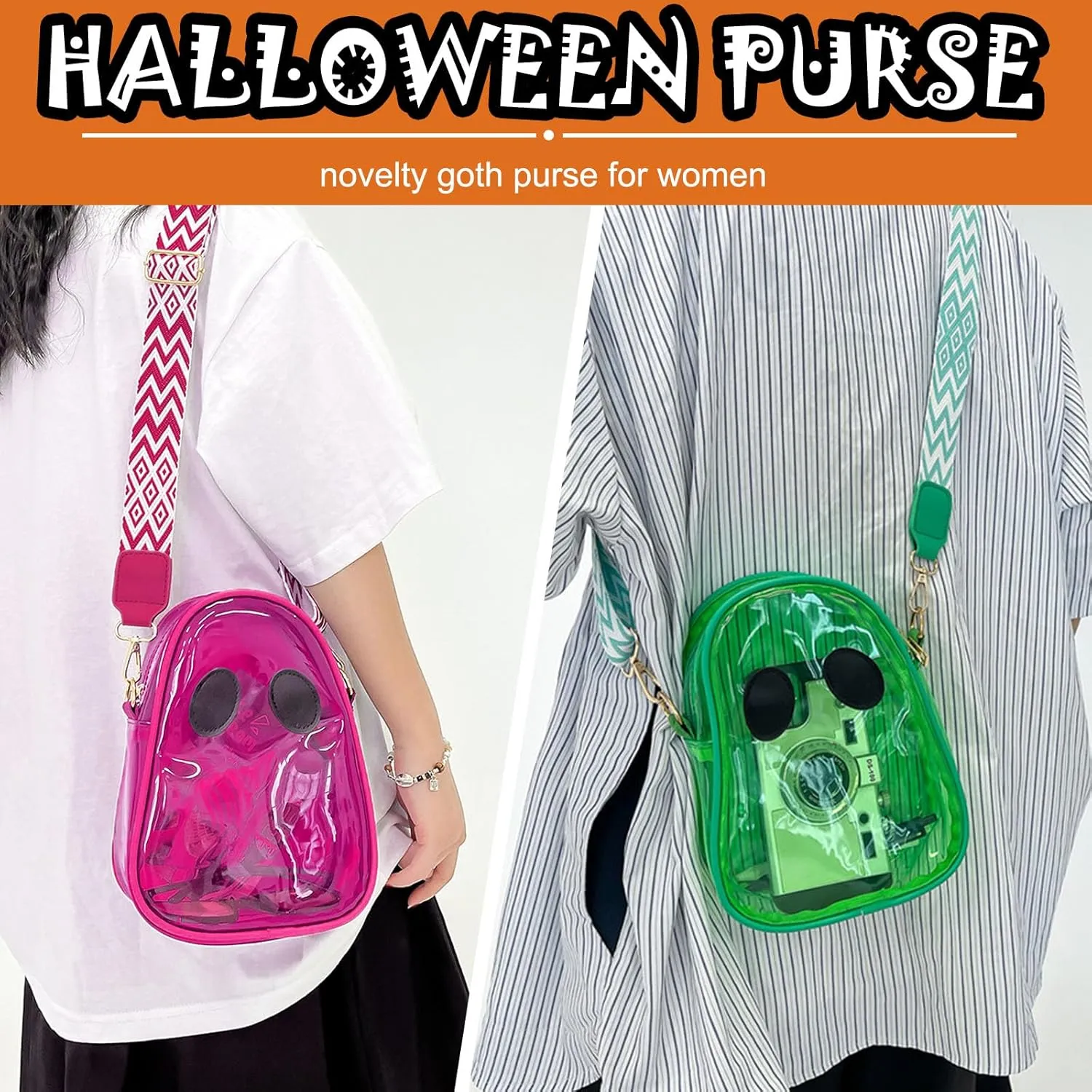 Halloween Pumpkin Clear Crossbody Purse, Transparent Lovely Ghost Purse Novelty Cute Spooky Season Shoulder Bag for Women