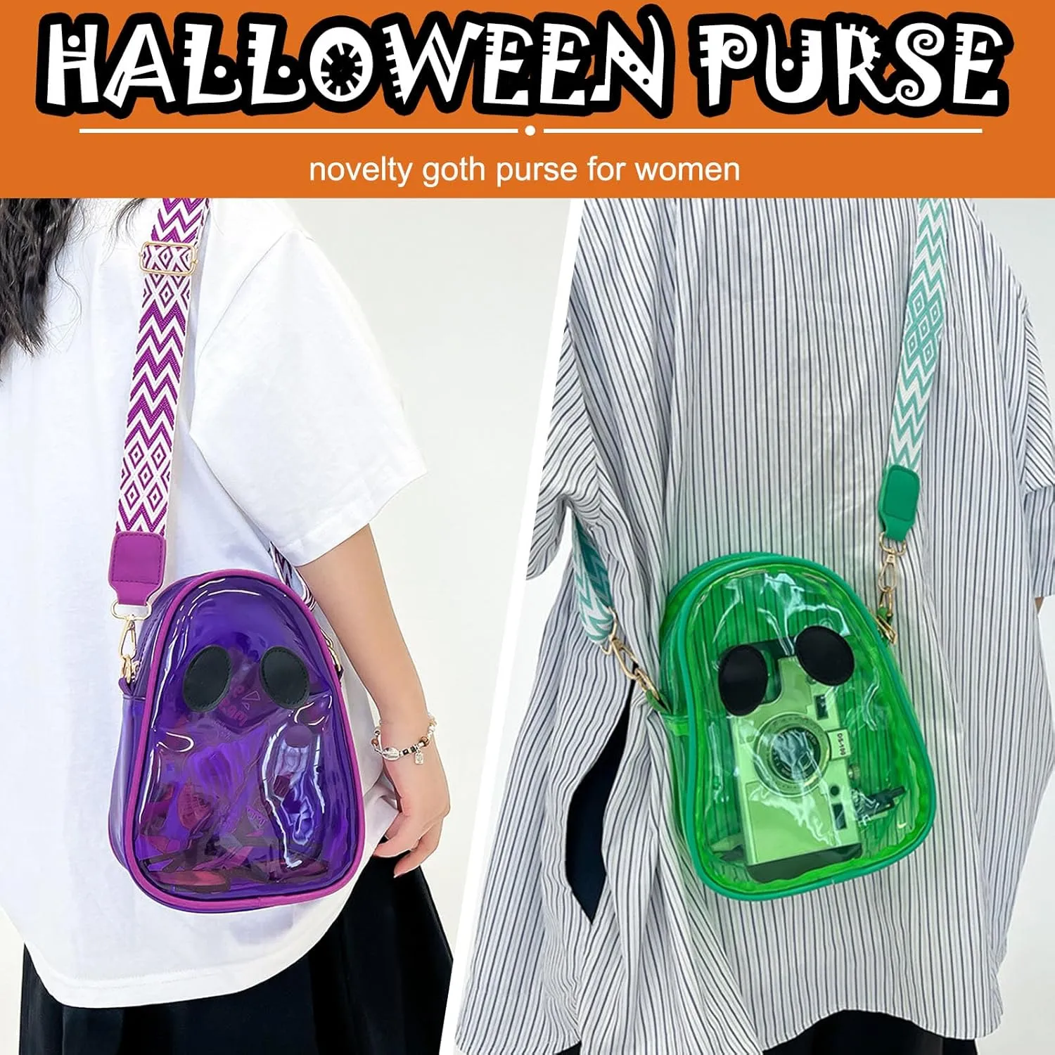 Halloween Pumpkin Clear Crossbody Purse, Transparent Lovely Ghost Purse Novelty Cute Spooky Season Shoulder Bag for Women