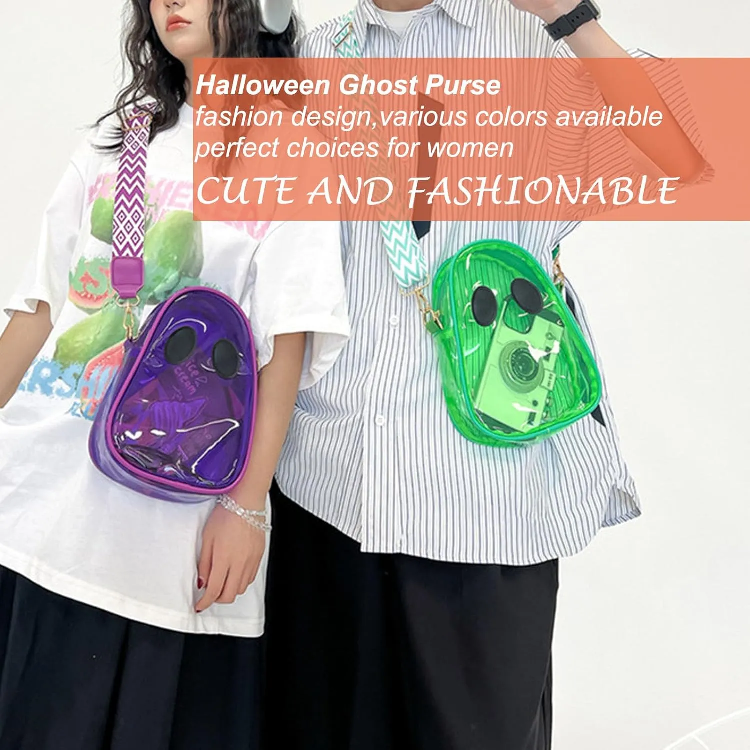 Halloween Pumpkin Clear Crossbody Purse, Transparent Lovely Ghost Purse Novelty Cute Spooky Season Shoulder Bag for Women