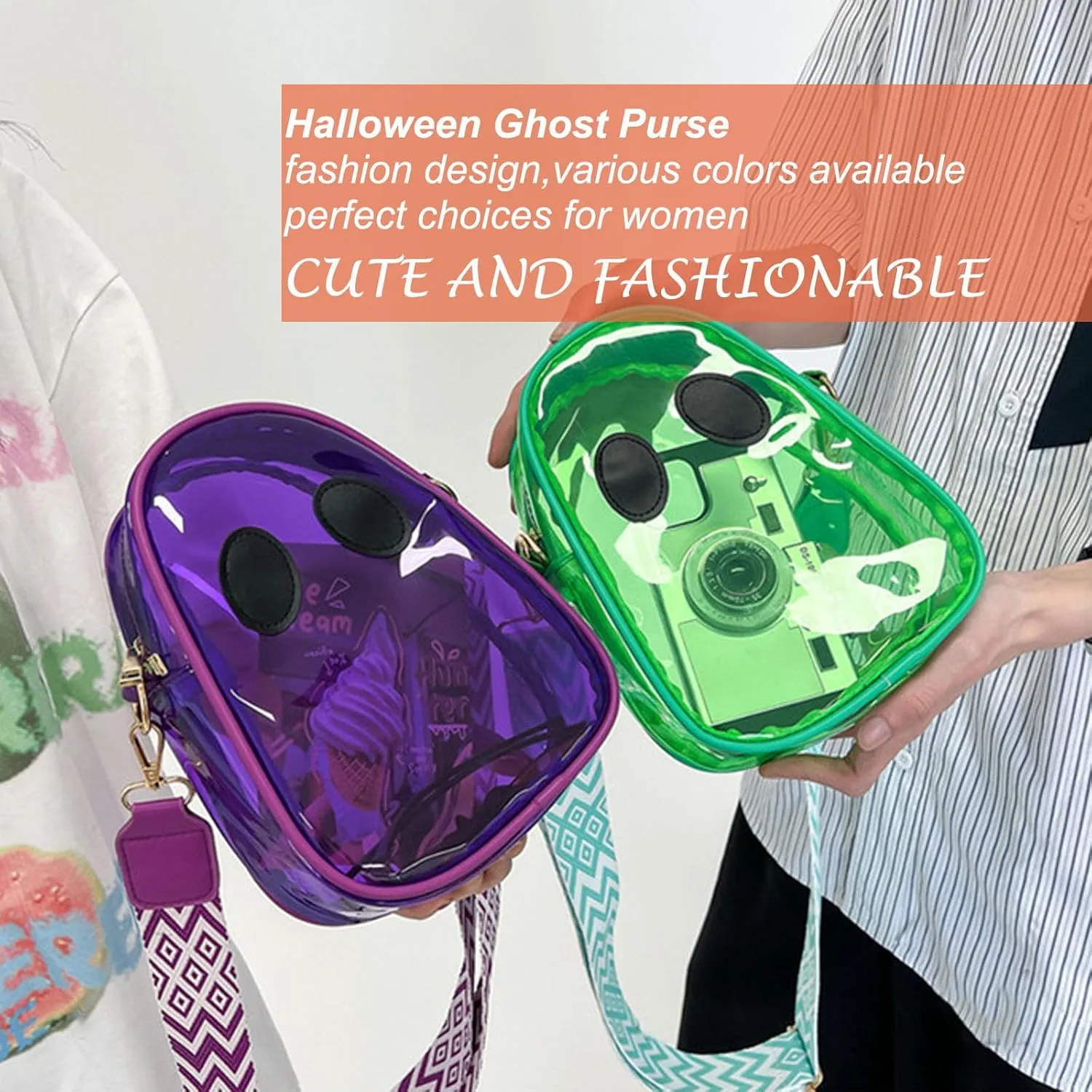 Halloween Pumpkin Clear Crossbody Purse, Transparent Lovely Ghost Purse Novelty Cute Spooky Season Shoulder Bag for Women