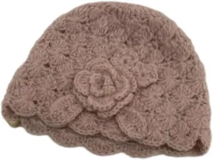 Hand Crocheted Knitted Bucket Hats for Women Winter Beanie Hat Soft Crochet Skullies Beanies with Flower Accent