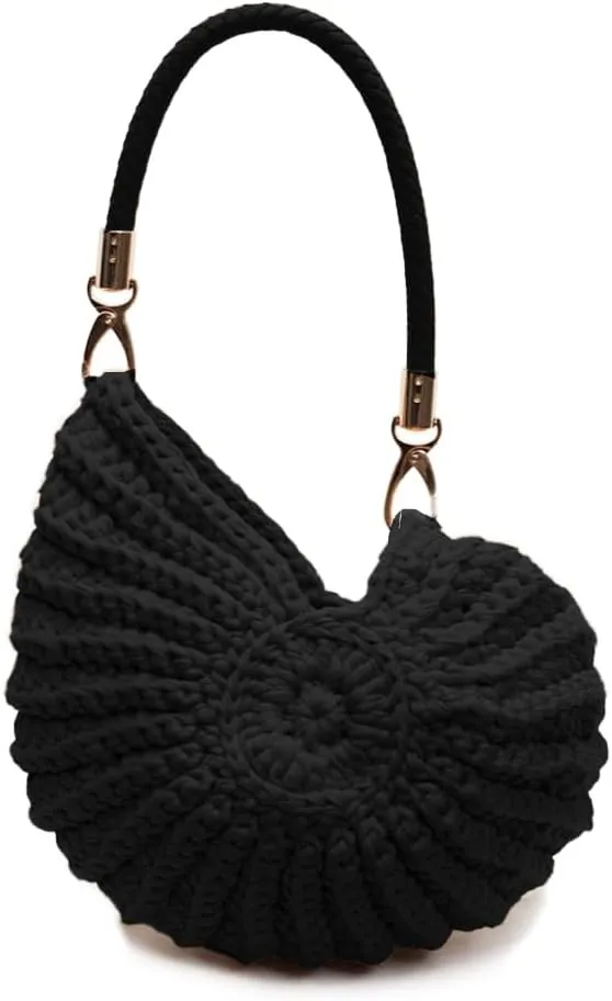 Handmade Crochet Seashell Purse with Pearl Chain Summer Woven Handbag Small Shell Crossbody Beach Bag