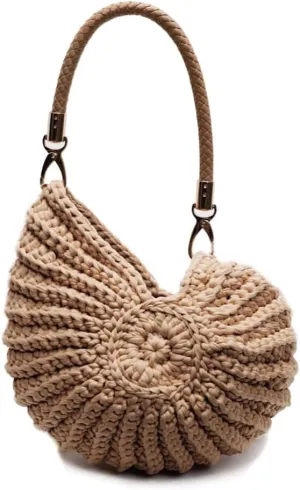 Handmade Crochet Seashell Purse with Pearl Chain Summer Woven Handbag Small Shell Crossbody Beach Bag
